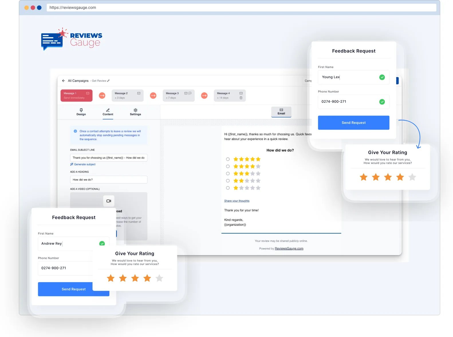 Sending review requests by email and SMS