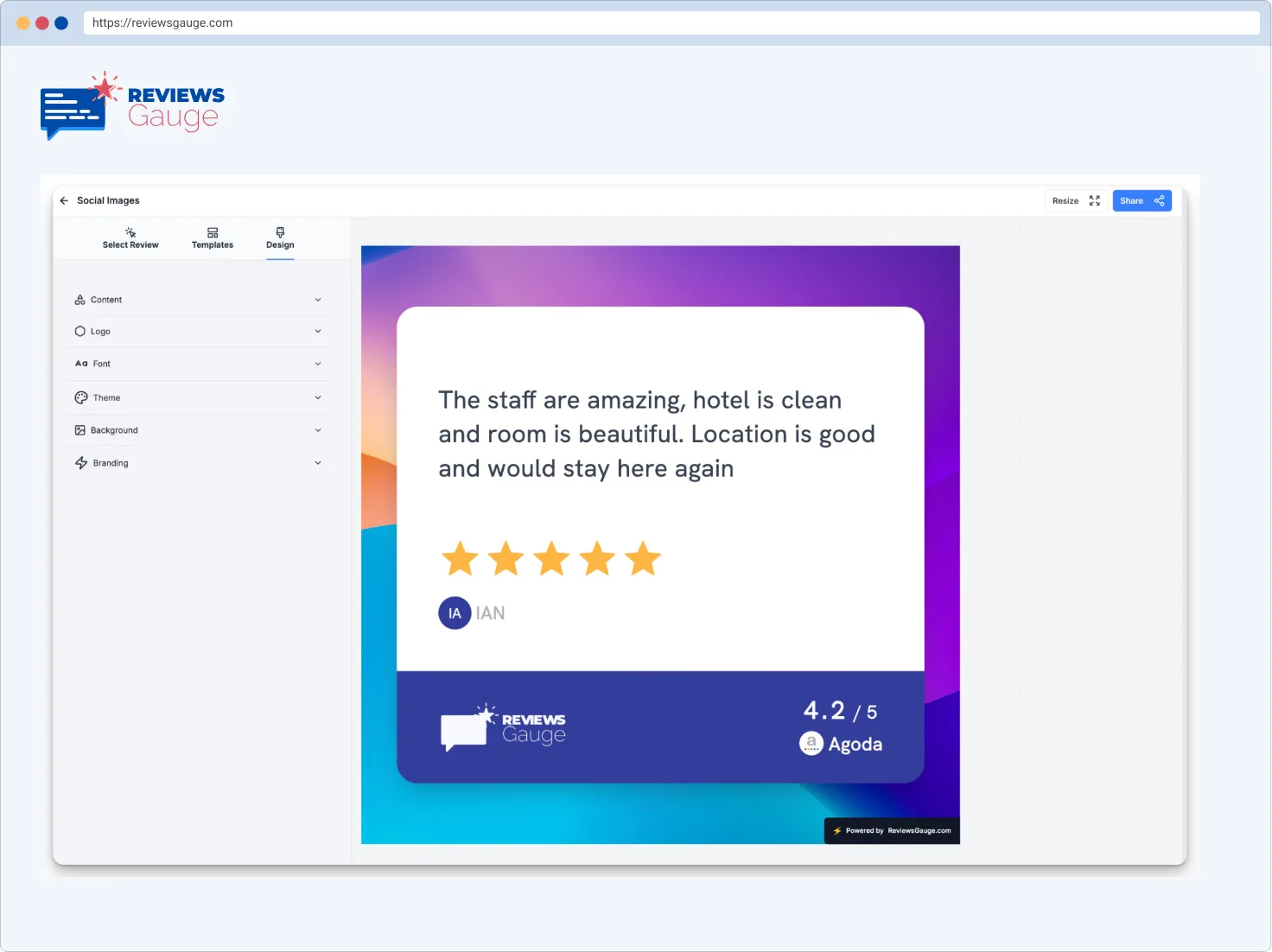 Turning a review into a branded social post