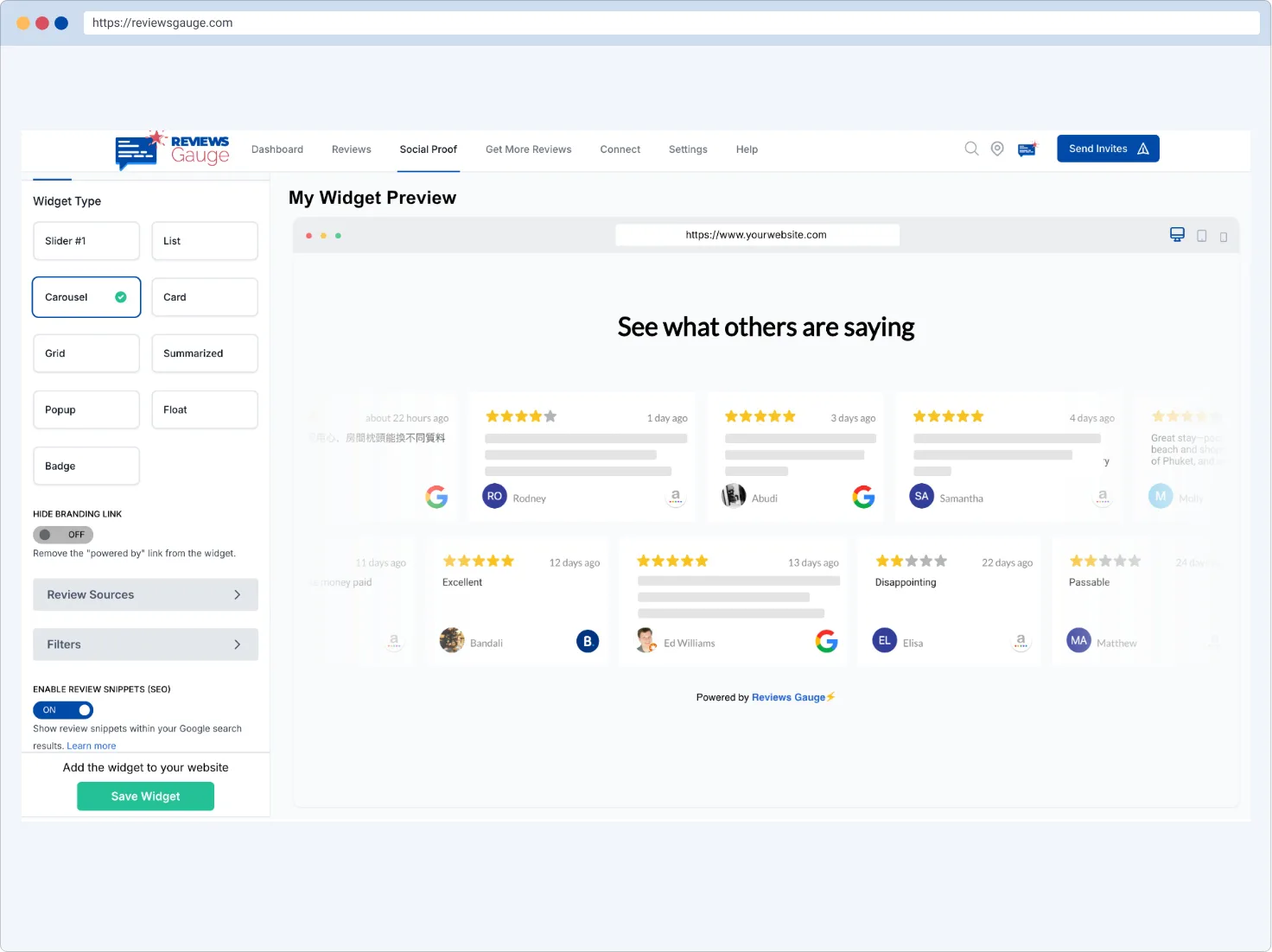 Showing member reviews on a studio website