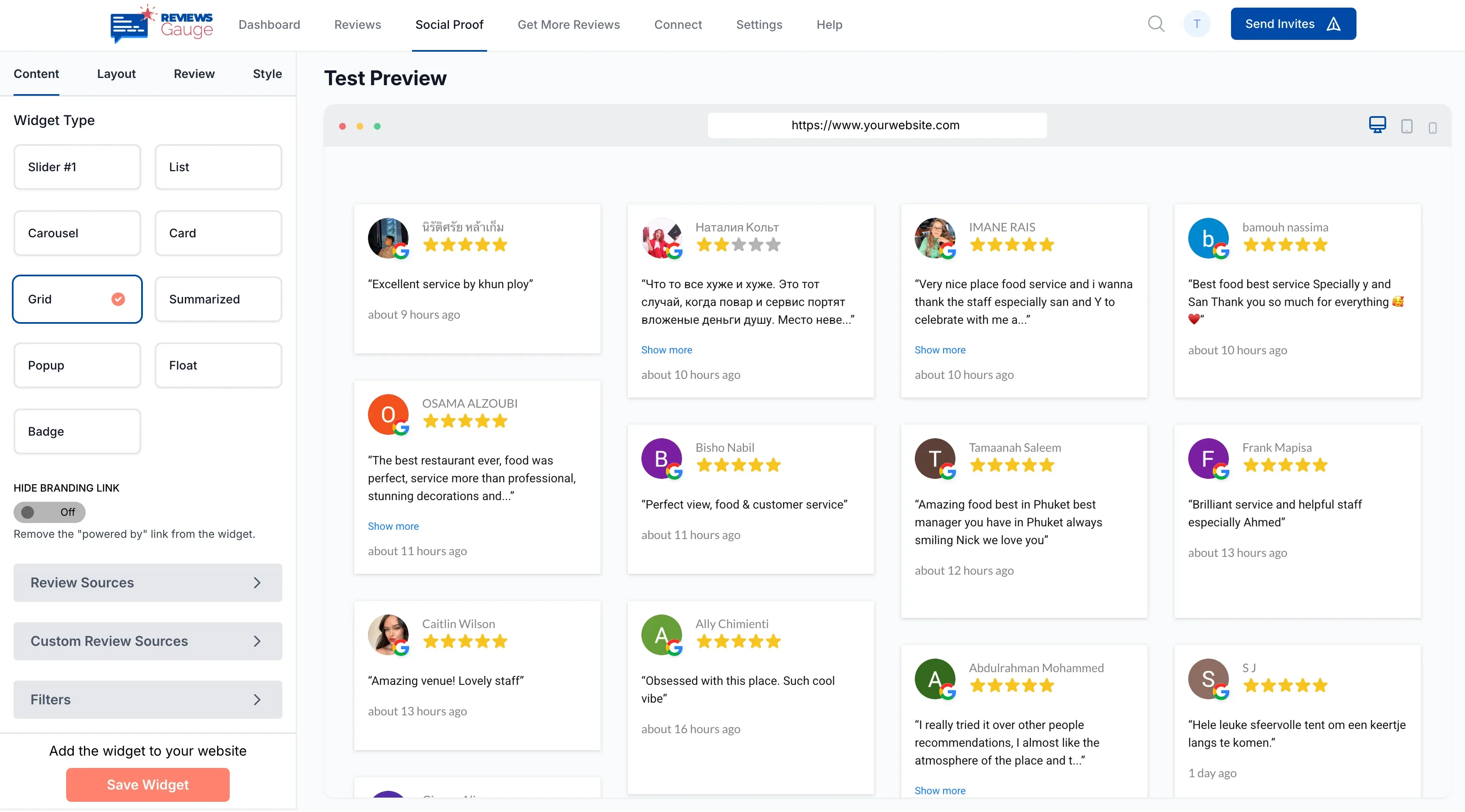 Grid review widget preview: sample data